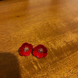 Anthropologie Red Floral Earrings